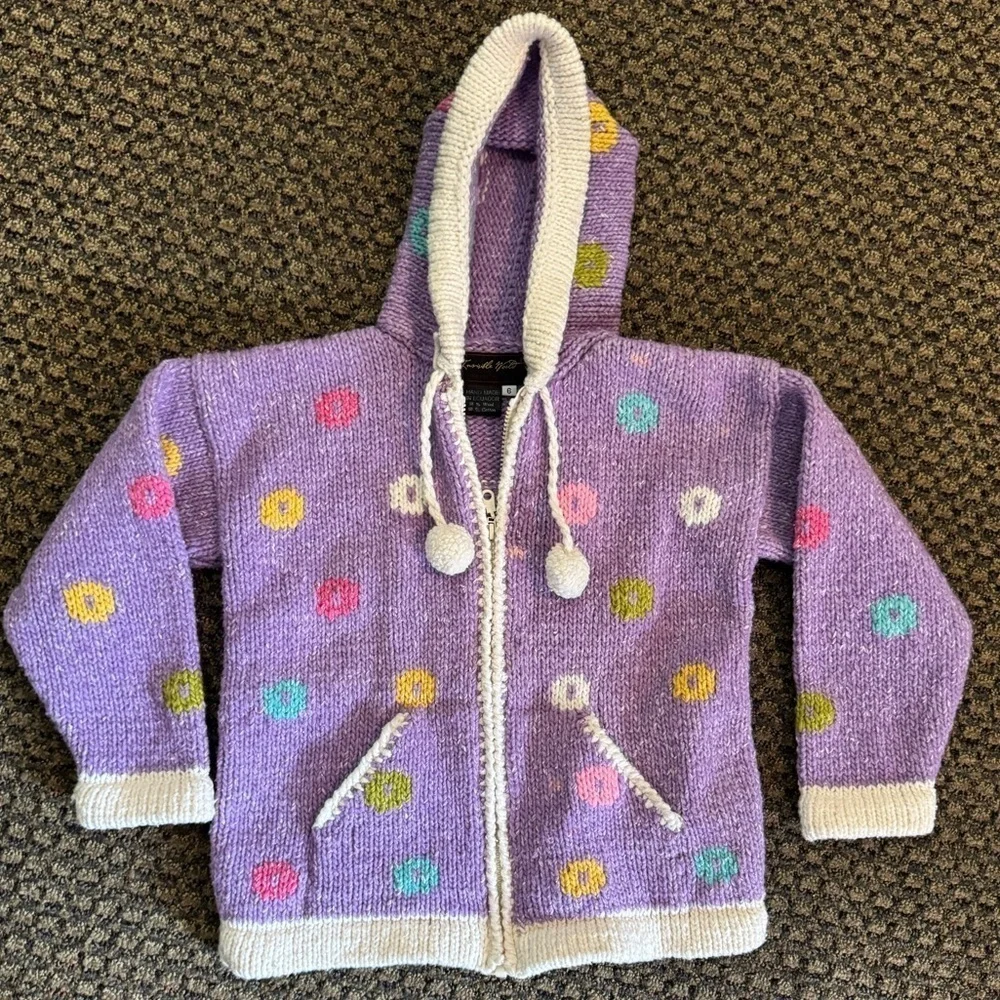 Wool/Cotton Blend Girls Zip Up Jacket Size 6 Floral Knit